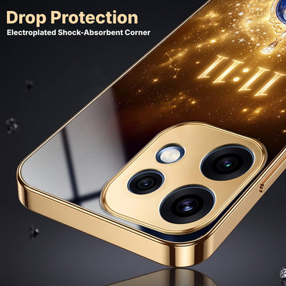 Oppo Reno 16 5G God’s Plan Evil Eye Gold Electroplated Glass Phone Back Case