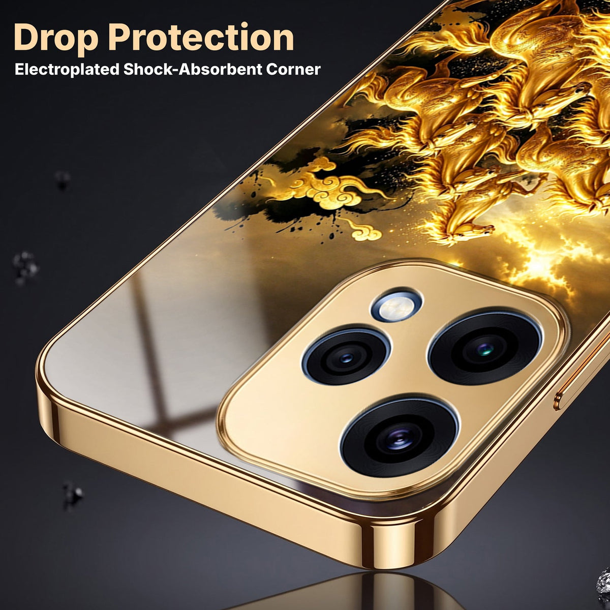 Oppo Reno 15 5G Horses Royal Glory Gold Electroplated Glass Phone Back Case