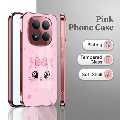 Redmi Note 15 Pro+ 5G Luxury Cute Cat Pink Electroplated Glass Phone Back Case