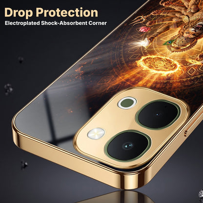 Vivo Y51 Pro 5G Lord Narasimha Gold Electroplated Glass Phone Back Case