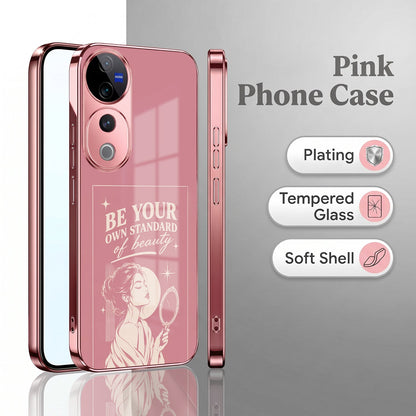 Vivo V40 Pro 5G Luxury Aesthetic Girl Pink Electroplated Glass Phone Back Case