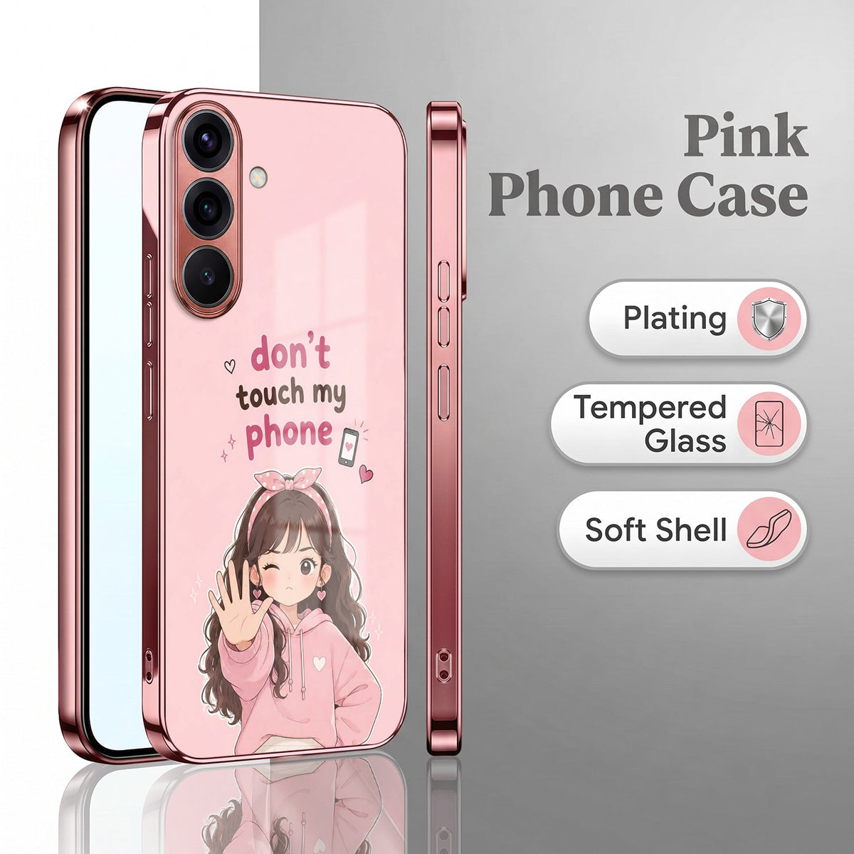 Samsung Galaxy A36 5G Luxury Anime Girl Pink Electroplated Glass Phone Back Case