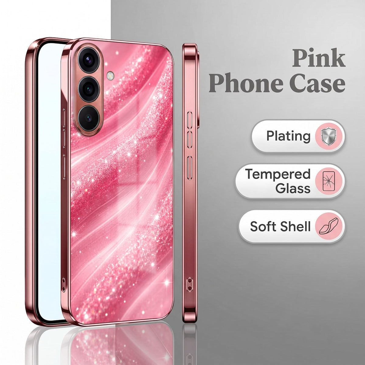 Samsung Galaxy A56 5G Luxury Glitter Wave Pink Electroplated Glass Phone Back Case