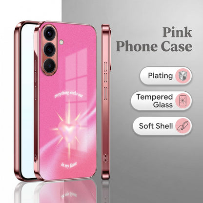 Samsung Galaxy A36 5G Luxury Glowing Heart Pink Electroplated Glass Phone Back Case