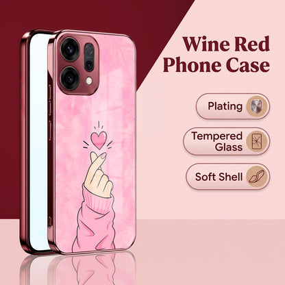 Oppo Reno 14 5G Luxury Heart Pink Electroplated Glass Phone Back Case