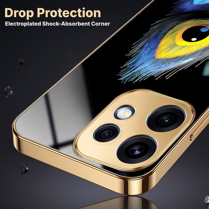 Oppo Reno 16 5G Multi-Feather Peacock Gold Electroplated Glass Phone Back Case