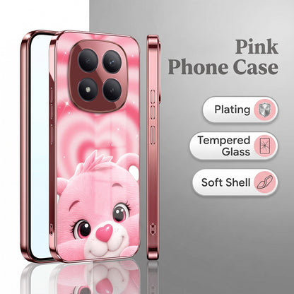 Redmi Note 15 Pro+ 5G Luxury Cute Teddy Pink Electroplated Glass Phone Back Case