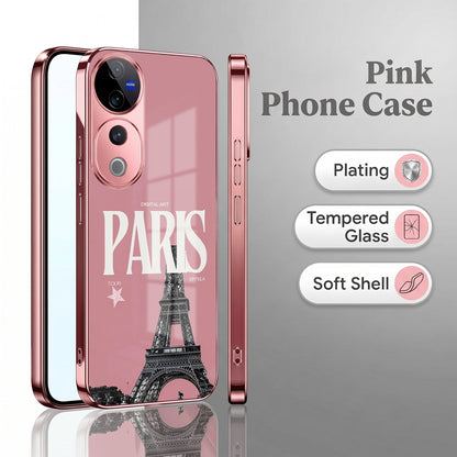 Vivo V40 Pro 5G Luxury Paris Tower Pink Electroplated Glass Phone Back Case