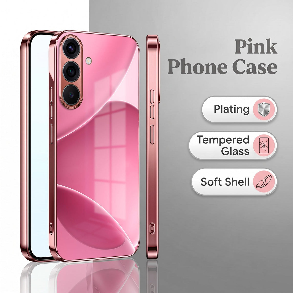 Samsung Galaxy A56 5G Luxury Glossy Wave Pink Electroplated Glass Phone Back Case
