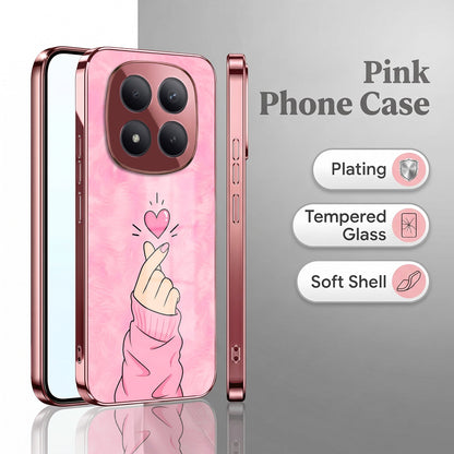 Redmi Note 15 Pro+ 5G Luxury Heart Pink Electroplated Glass Phone Back Case