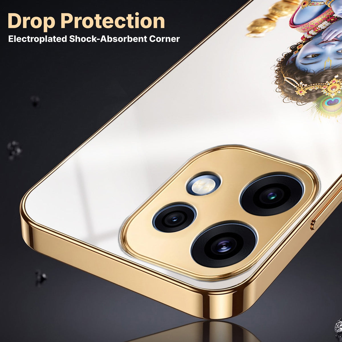 Oppo Reno 16 5G Bal Krishna Blessings Gold Electroplated Glass Phone Back Case