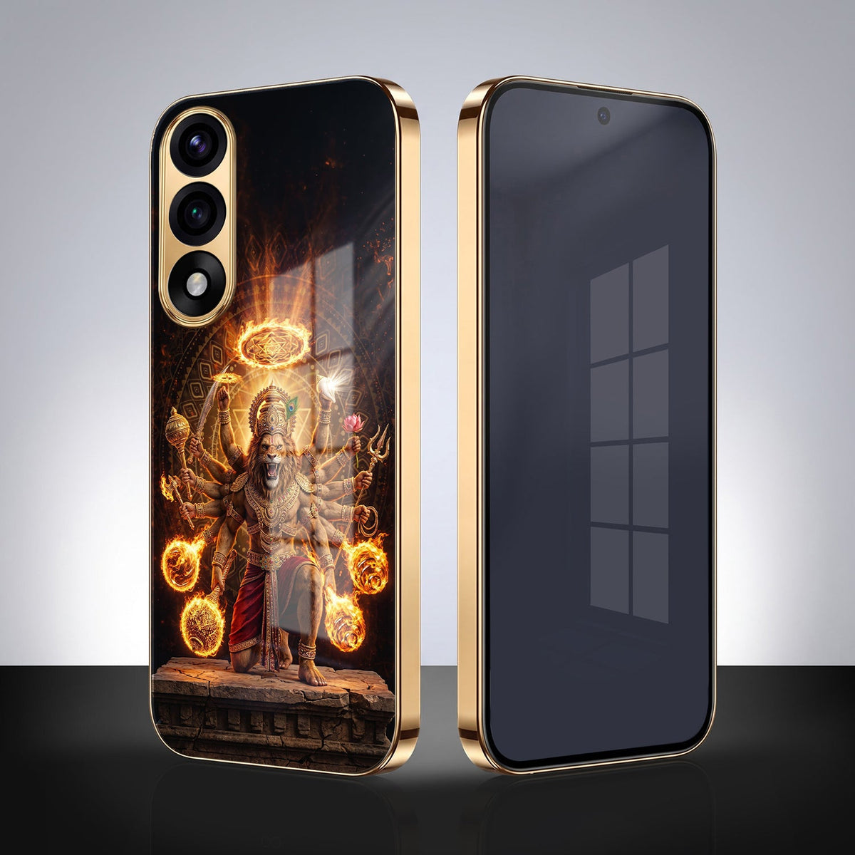 Oneplus Nord 5 5G Lord Narasimha Gold Electroplated Glass Phone Back Case