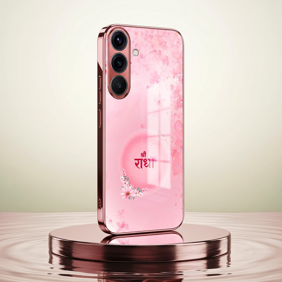 Samsung Galaxy A36 5G Luxury Shree Radha Pink Electroplated Glass Phone Back Case