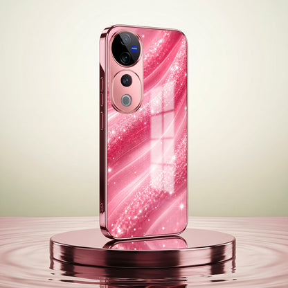Vivo V40 Pro 5G Luxury Glitter Wave Pink Electroplated Glass Phone Back Case