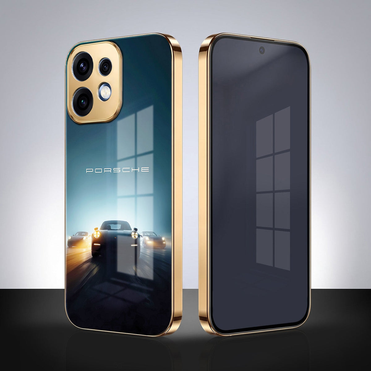 Oppo Reno 16 5G Porsche Luxury Gold Electroplated Glass Phone Back Case