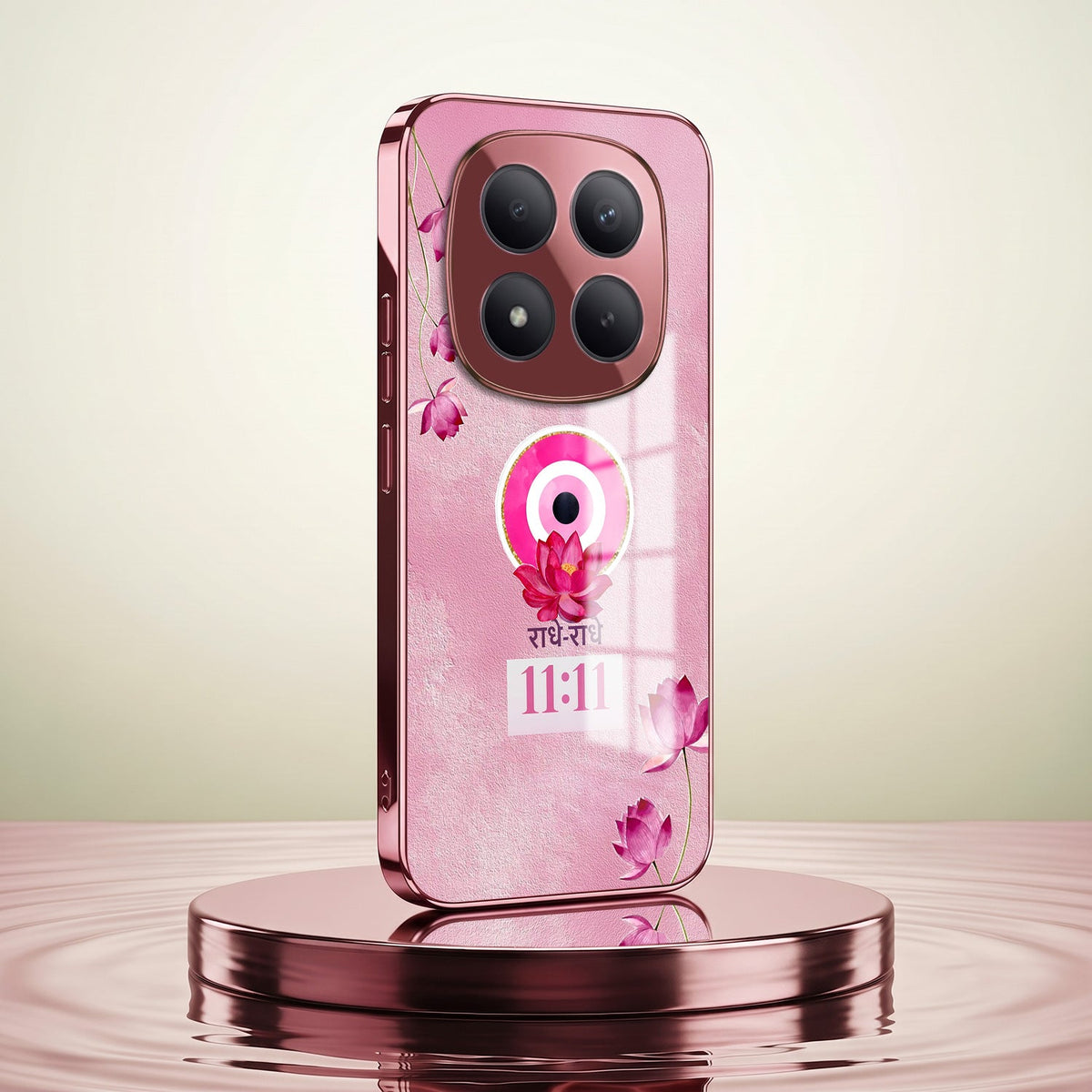 Redmi Note 15 Pro+ 5G Luxury Radhe Radhe 11:11 Pink Electroplated Glass Phone Back Case