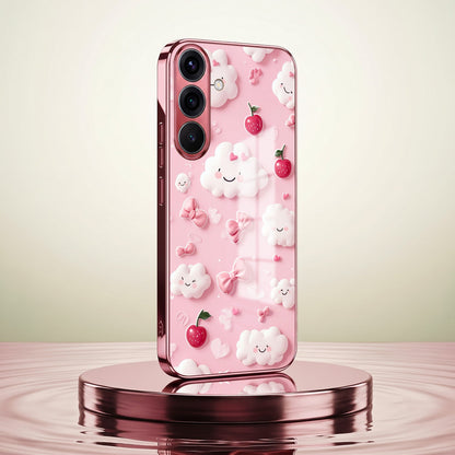 Samsung Galaxy A36 5G Luxury 3D Clouds Pink Electroplated Glass Phone Back Case