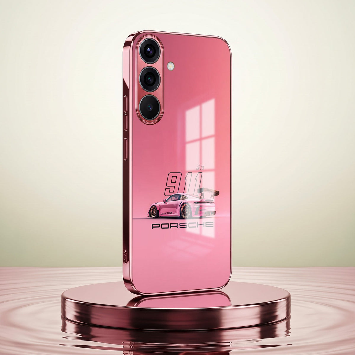 Samsung Galaxy A56 5G Luxury Porsche 911 Pink Electroplated Glass Phone Back Case