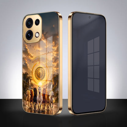 Oppo Reno 16C 5G Celestial Seven Horses Gold Electroplated Glass Phone Back Case