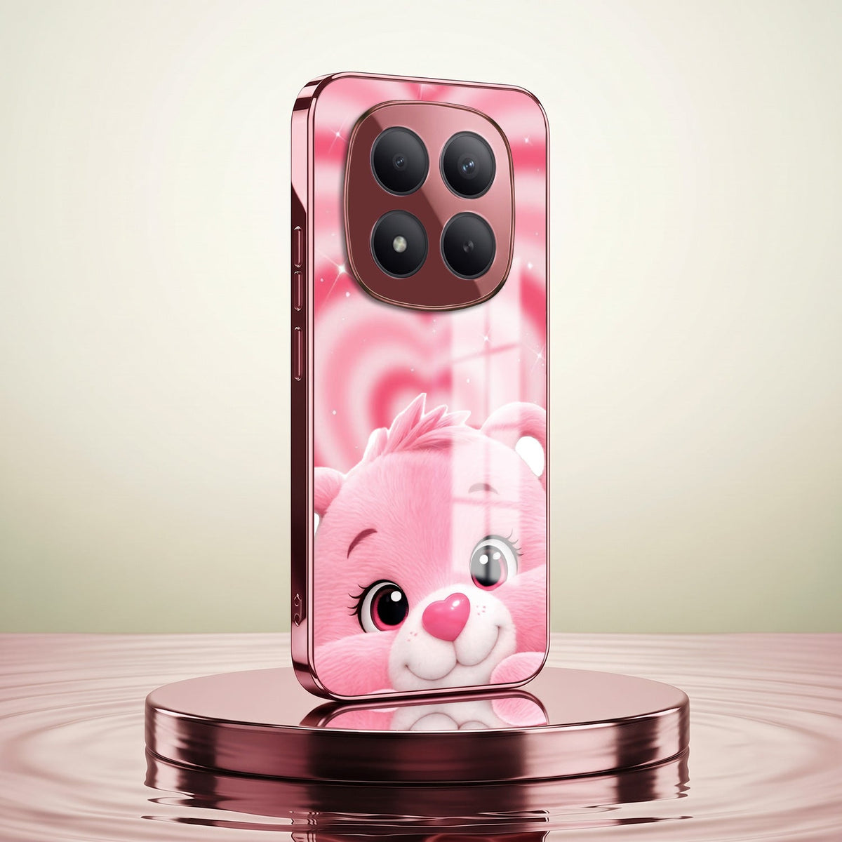 Redmi Note 15 Pro+ 5G Luxury Cute Teddy Pink Electroplated Glass Phone Back Case