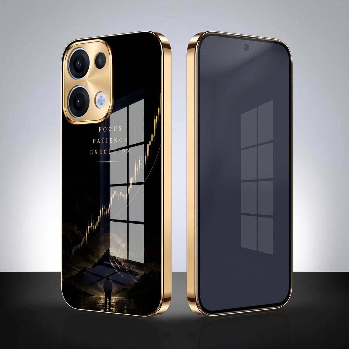 Oppo Reno 13 5G Focus Electroplated Gold Electroplated Glass Phone Back Case