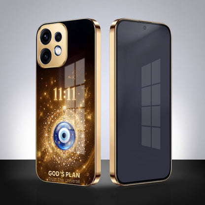 Oppo Reno 16 5G God’s Plan Evil Eye Gold Electroplated Glass Phone Back Case