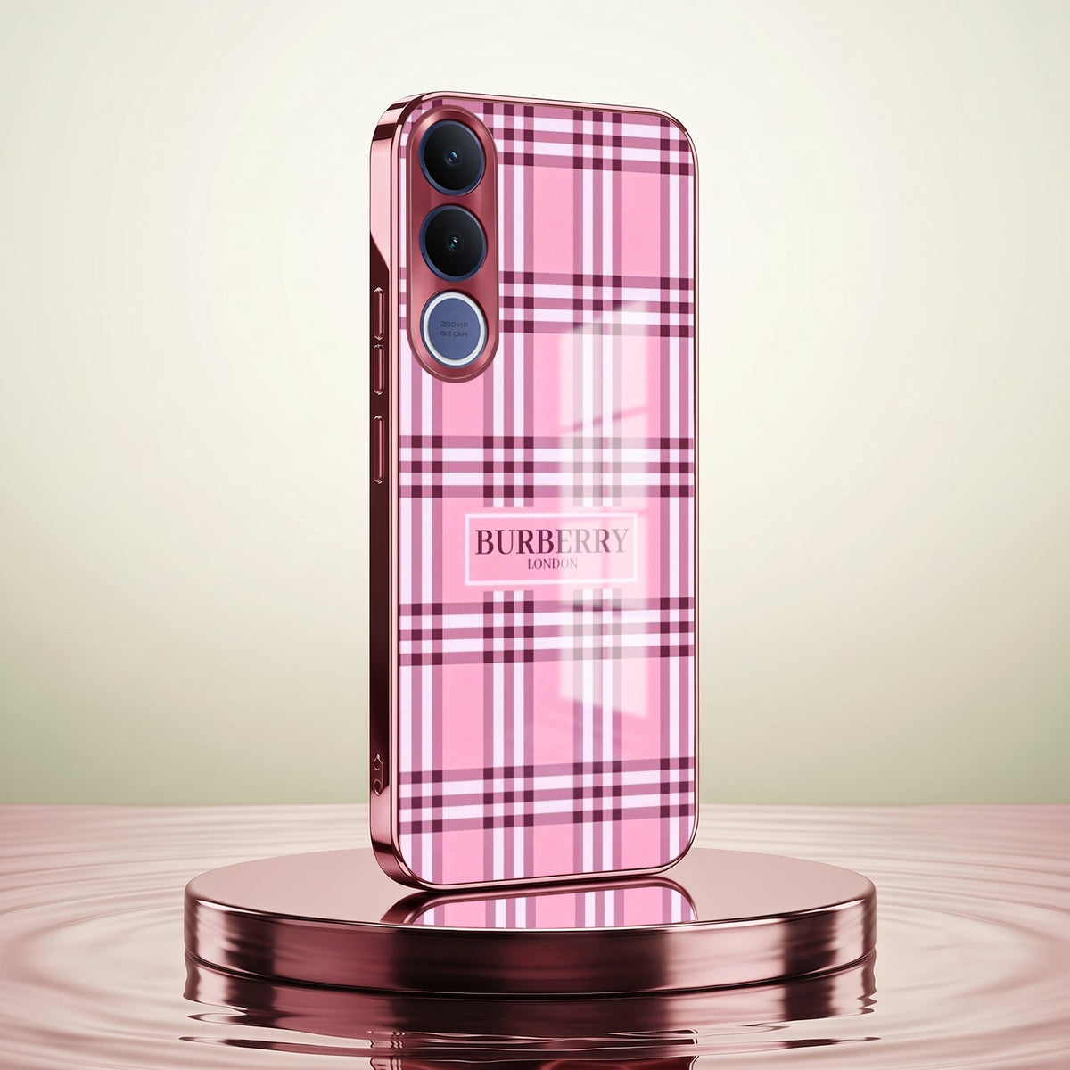 Vivo V70 FE 5G Burberry Classic Pink Electroplated Glass Phone Back Case
