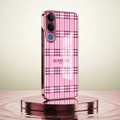 Vivo V70 FE 5G Burberry Classic Pink Electroplated Glass Phone Back Case