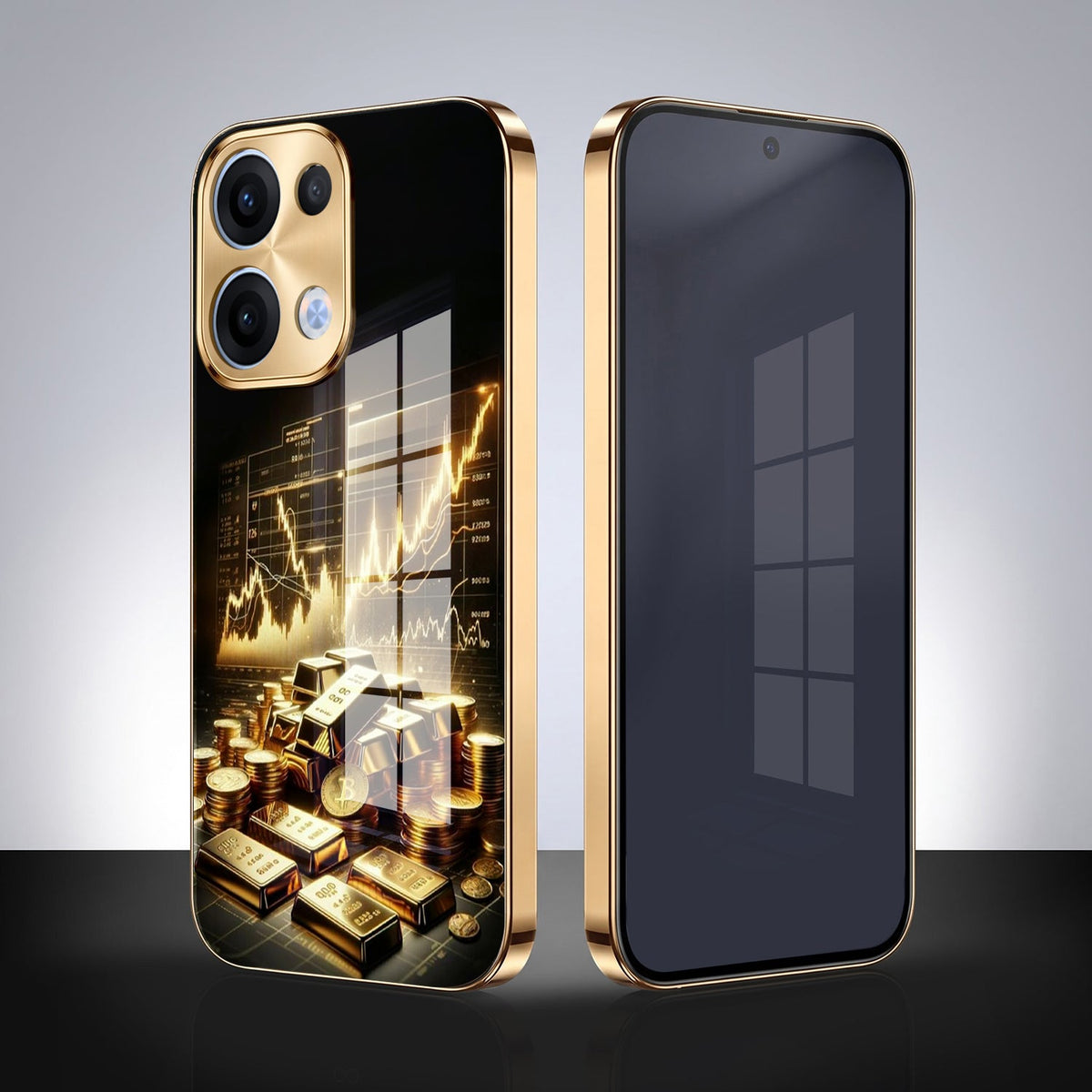 Oppo Reno 13 5G Luxury Wealth Trader Gold Electroplated Glass Phone Back Case