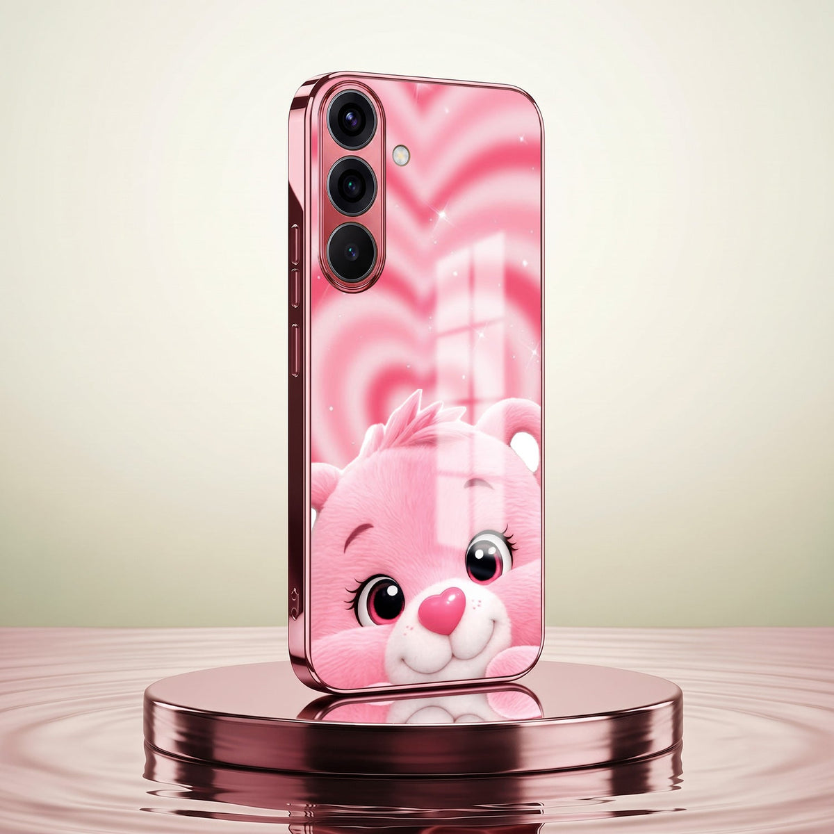 Samsung Galaxy A56 5G Luxury Cute Teddy Pink Electroplated Glass Phone Back Case
