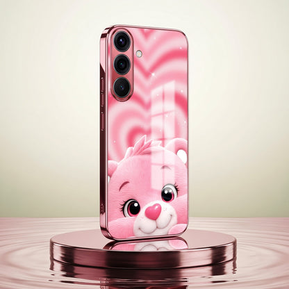 Samsung Galaxy A56 5G Luxury Cute Teddy Pink Electroplated Glass Phone Back Case
