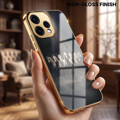 Oppo Reno 15 5G Running Horses Gold Electroplated Glass Phone Back Case