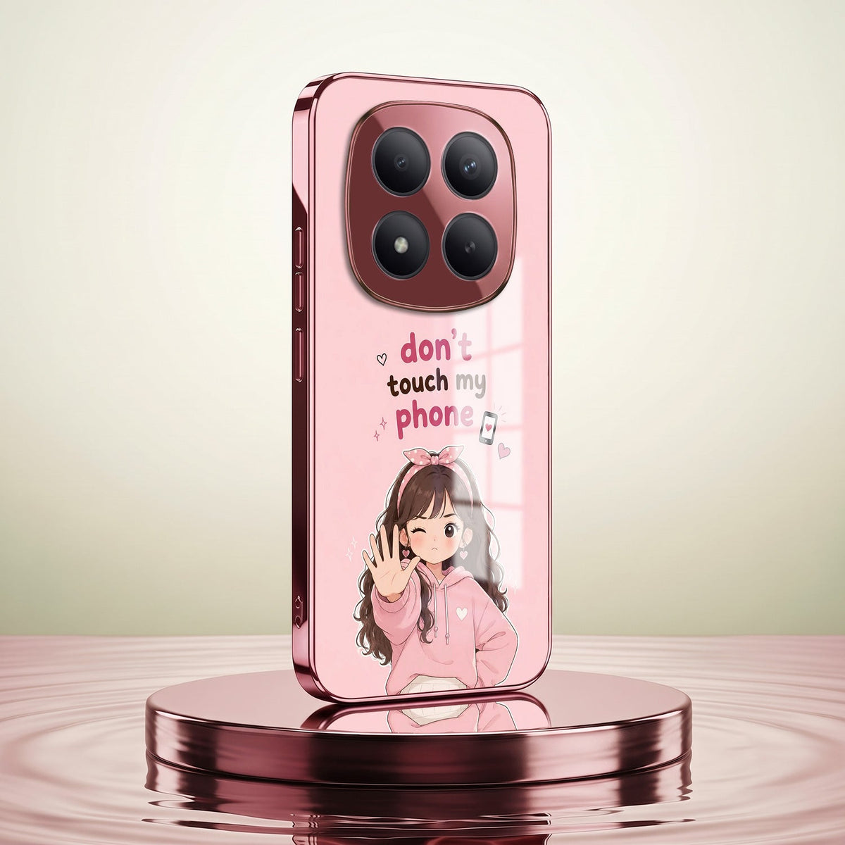 Redmi Note 15 Pro+ 5G Luxury Anime Girl Pink Electroplated Glass Phone Back Case