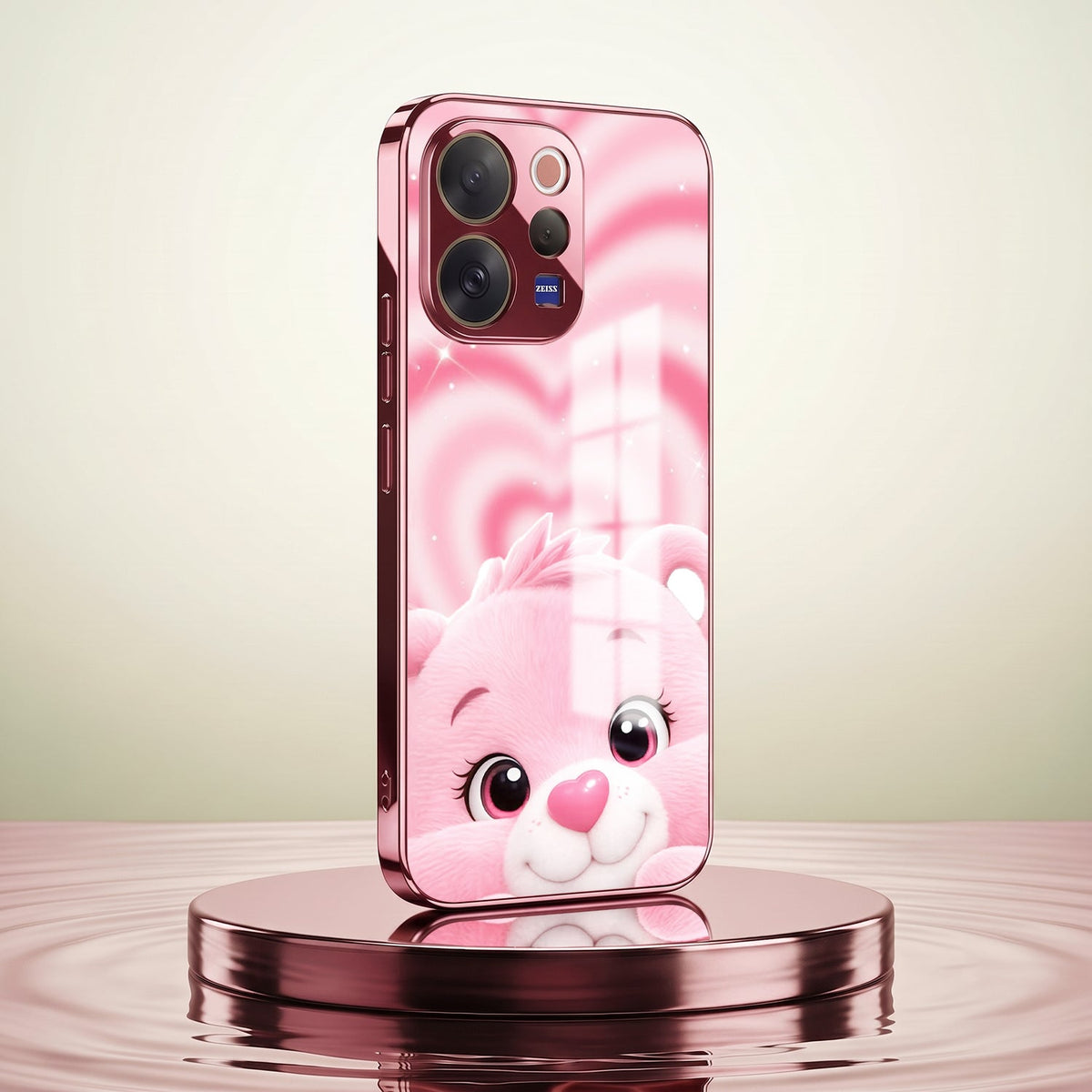 Vivo V70 5G Luxury Cute Teddy Pink Electroplated Glass Phone Back Case