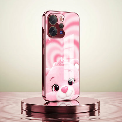 Vivo V70 5G Luxury Cute Teddy Pink Electroplated Glass Phone Back Case