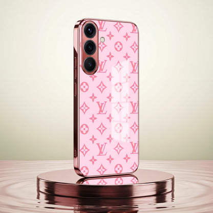 Samsung Galaxy A36 5G Luxury Monogram Pink Electroplated Glass Phone Back Case