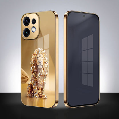 Oppo Reno 16 5G Luxury Lion Gold Electroplated Glass Phone Back Case