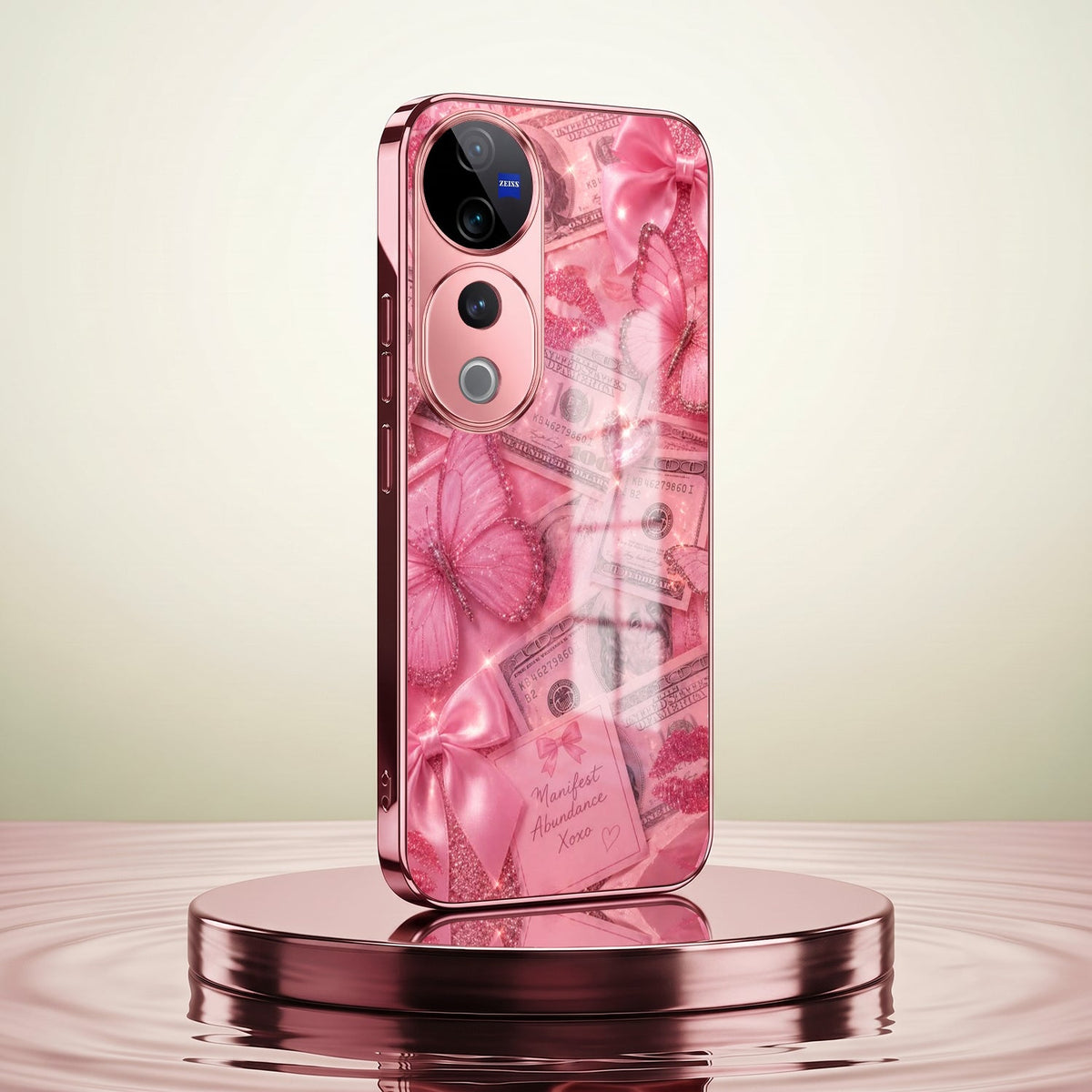 Vivo V40 Pro 5G Luxury Dollar Butterfly Pink Electroplated Glass Phone Back Case