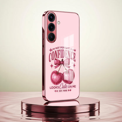 Samsung Galaxy A56 5G Luxury Cherry Bow Pink Electroplated Glass Phone Back Case