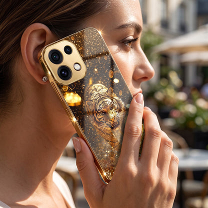Oppo Reno 16C 5G Luxury Tiger Gold Electroplated Glass Phone Back Case
