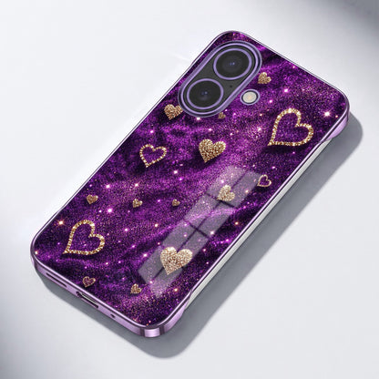 iPhone 16 Plus 5G Glitter Hearts Purple Printed  Frameless Back Case