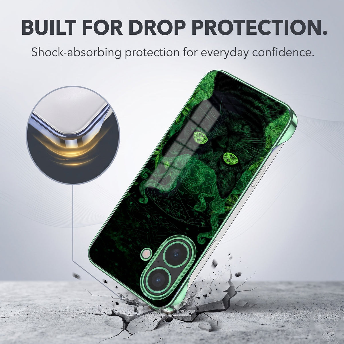 iPhone 16 Plus 5G Mystic Cat Green Printed  Frameless Back Case