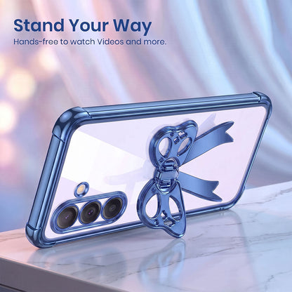 Samsung Galaxy M56 5G Stylish Bow Knot Stand Transparent Shockproof Airbag Phone Case