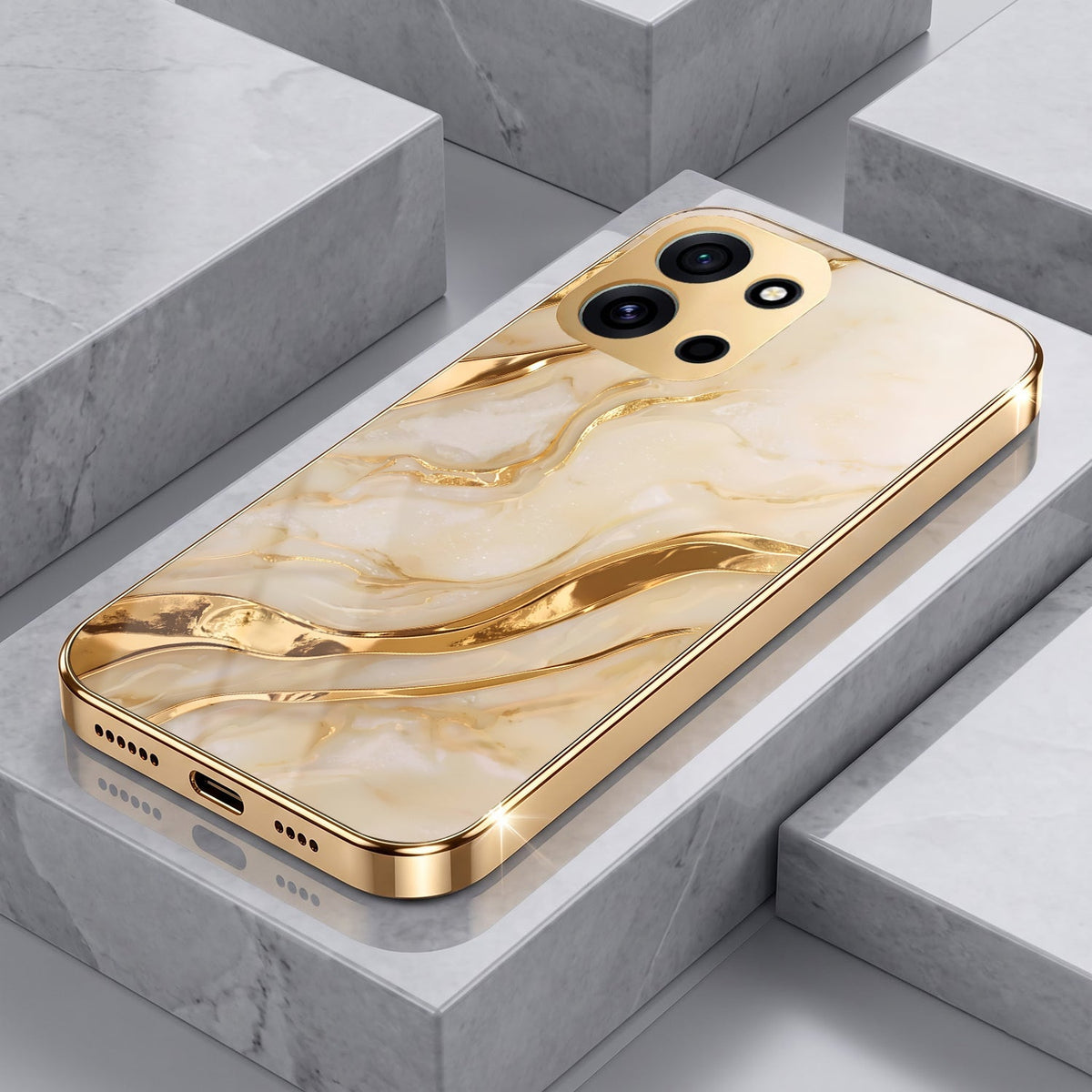 OnePlus Nord 6 5G Marvel Texture Gold Electroplated Glass Phone Back Case