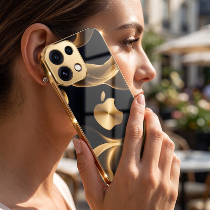 Oppo Reno 16C 5G Luxury Wave Gold Electroplated Glass Phone Back Case