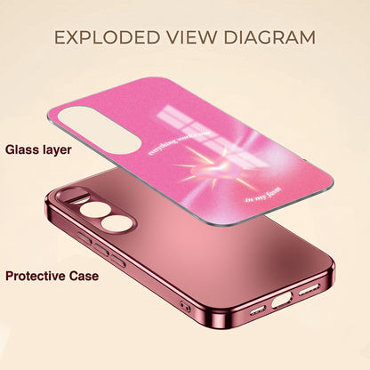 Vivo V70 FE 5G Luxury Glowing Heart Pink Electroplated Glass Phone Back Case