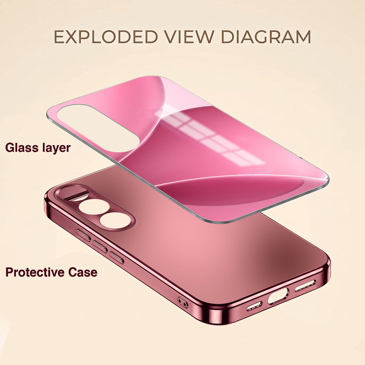 Vivo V70 FE 5G Luxury Glossy Wave Pink Electroplated Glass Phone Back Case