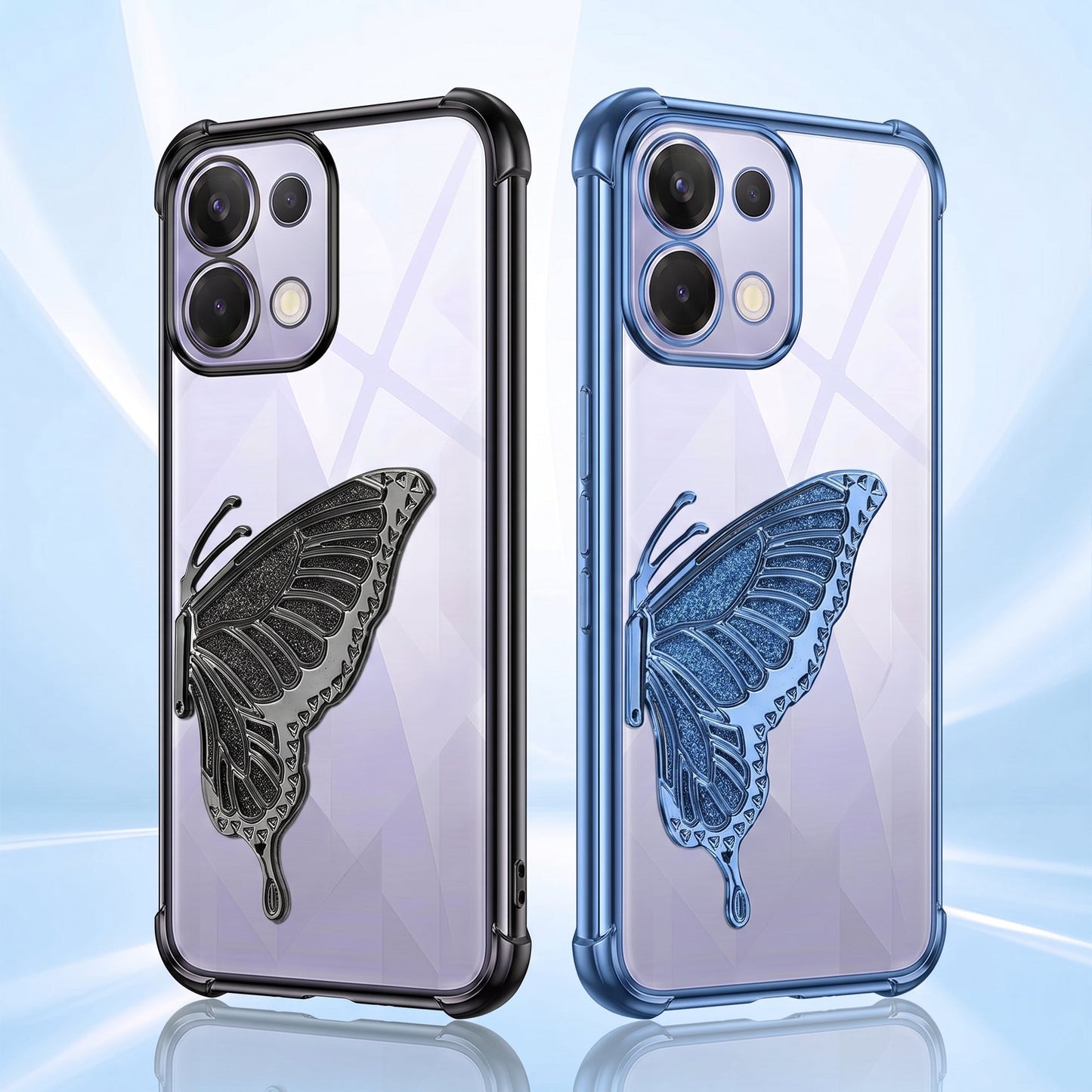 Oppo K13 5G Premium Butterfly Glitter Stand Transparent Shockproof Airbag Phone Case