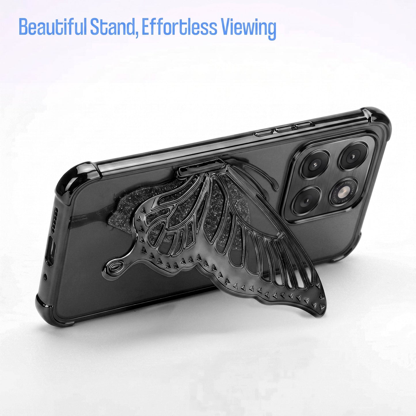 Motorola Edge 70 5G Premium Butterfly Glitter Stand Transparent Shockproof Airbag Phone Case