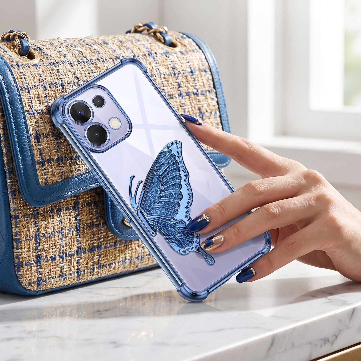 Oppo K13 5G Premium Butterfly Glitter Stand Transparent Shockproof Airbag Phone Case